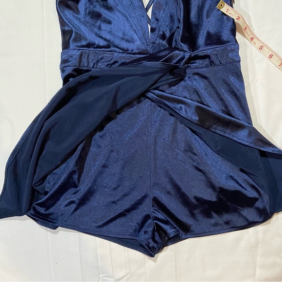 royal blue deep v-neck one piece shorts skort romper size Medium - Picture 9 of 12